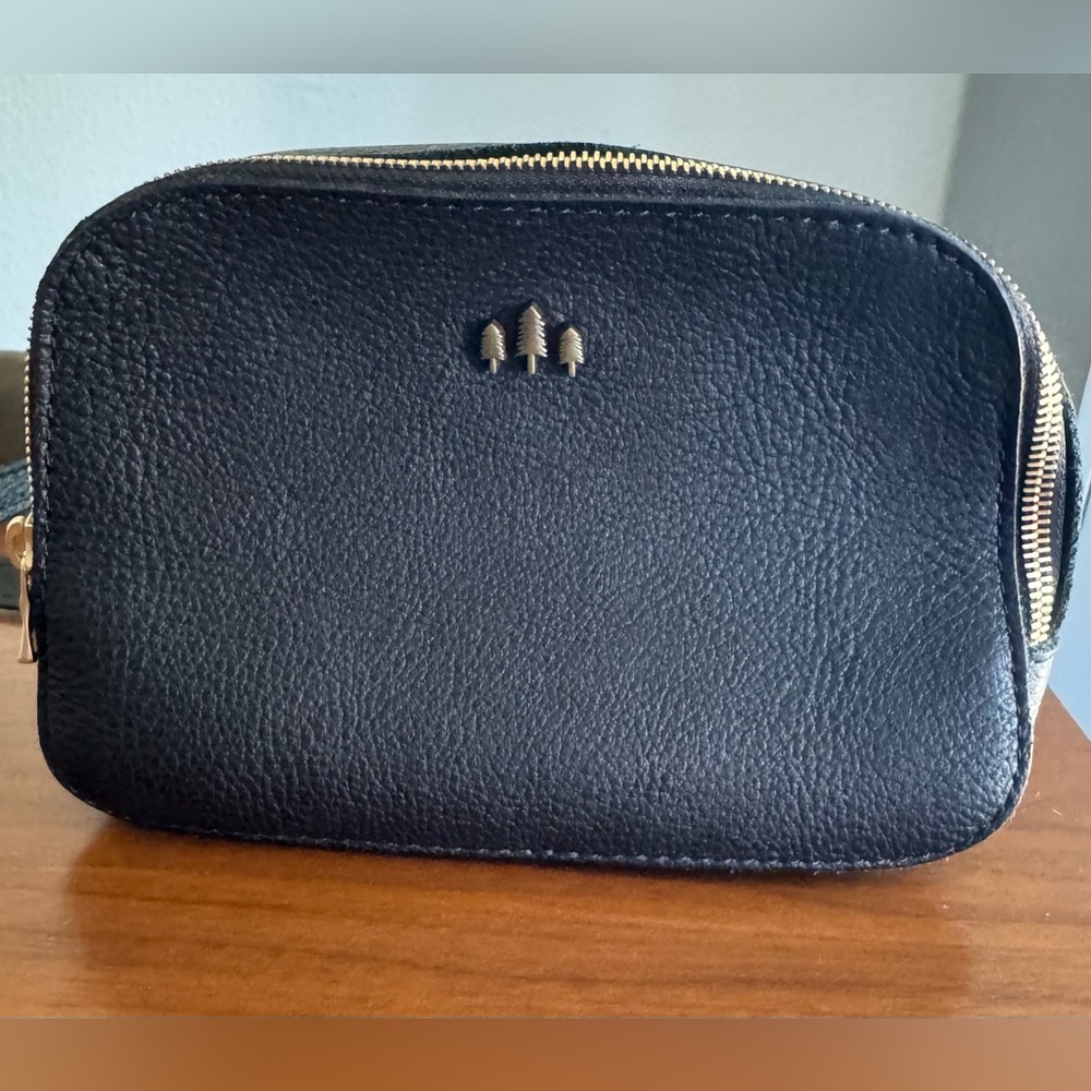Black Leather Pouch with Gold Accents